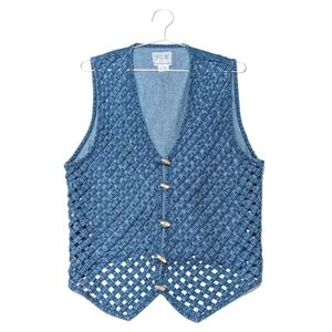 Vintage | Speed Limit MPH | Denim Vest | Tie Back | Wooden Button Closures